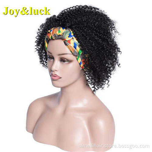 Colored Hairband Wholesale Prices for Black Women Scarf Wig Black Hair Short Afro Kinky Curly Headband Wig Synthetic Hair Wigs